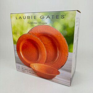NIB Laurie Gates California Designs Mauna 12 Piece Melamine Crackle Orange